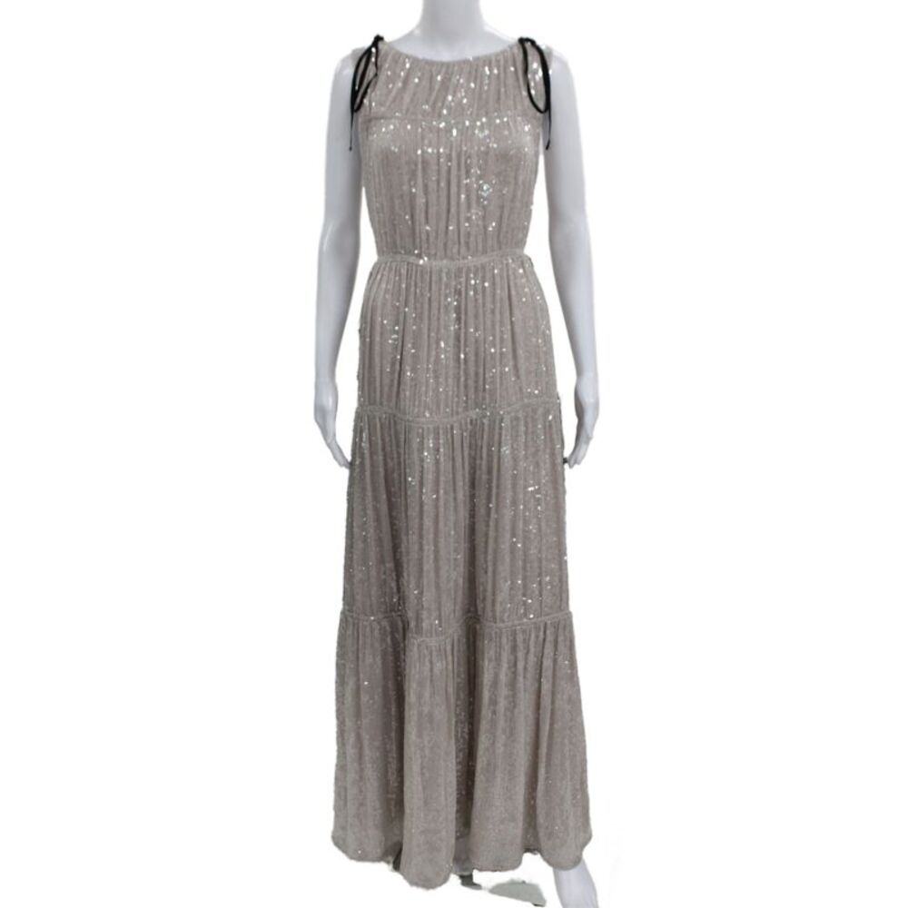 Erdem Womens Beige Maxi Dress Viscose Sequin Sleeveless Size 6